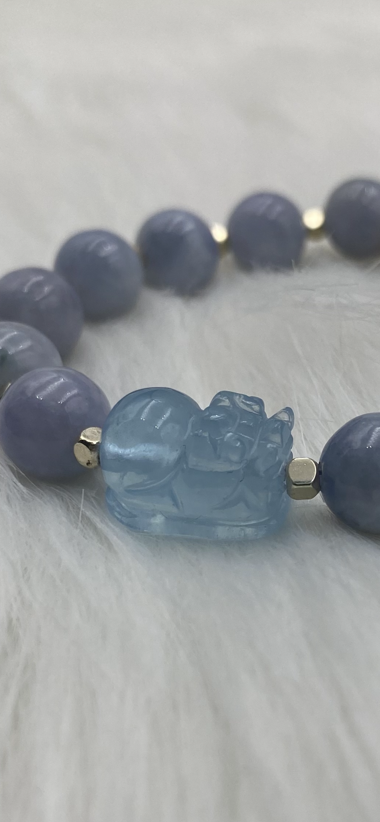 Yanzi Jade Bracelet with Aquamarine Pixiu