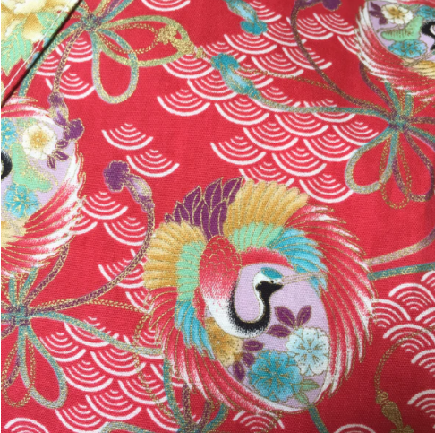 Okiddo Bronzing Round Crane Boy/Girl Kimono (Red)